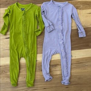 Kickee Pants Green and Purple Footies One Pieces